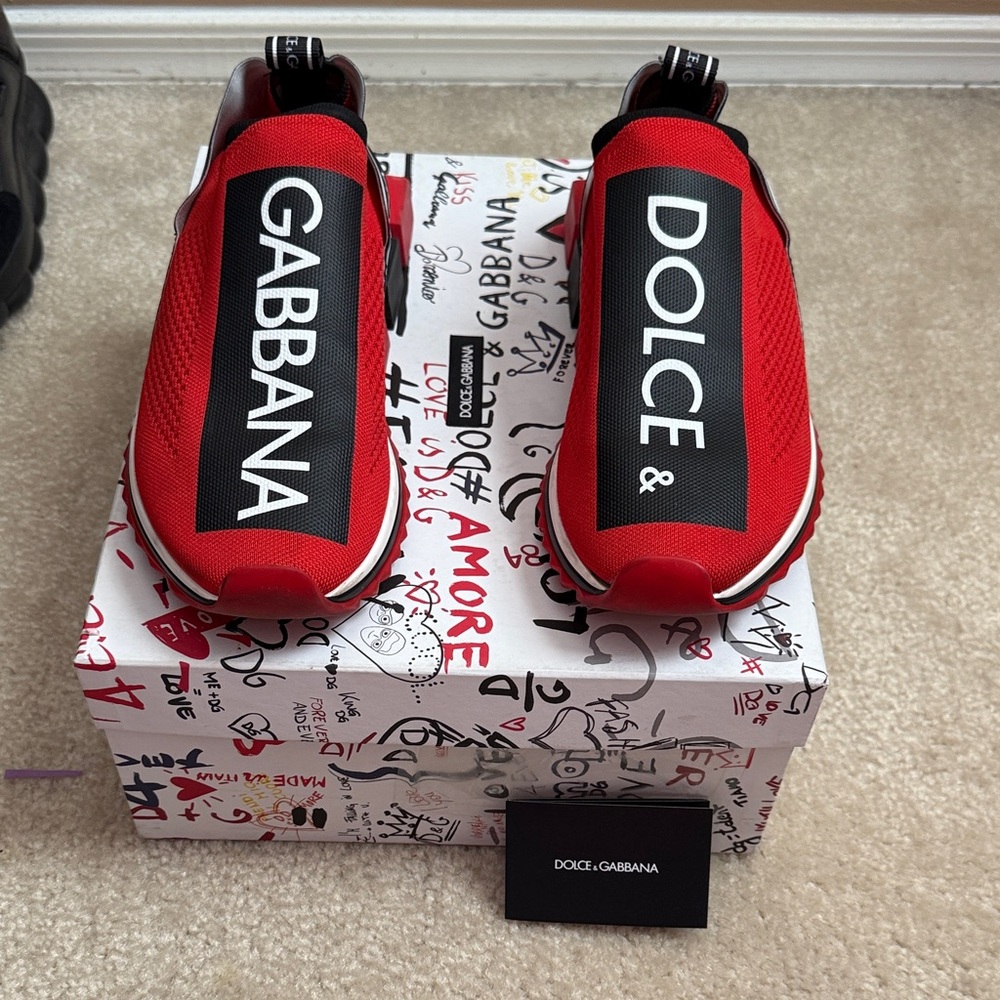 Dolce & Gabbana Red and Black Slip-On Shoes